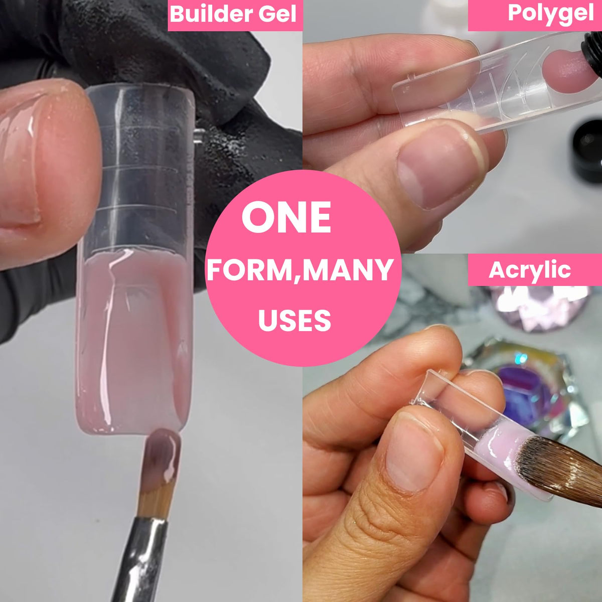 GlimightyX polygel application on a dual form demonstrating clean placement control