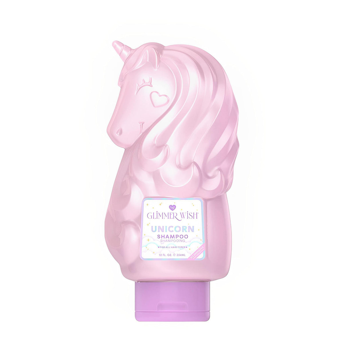 Glimmer Wish front bottle showing pearly pink cotton candy scent and fun label for kids