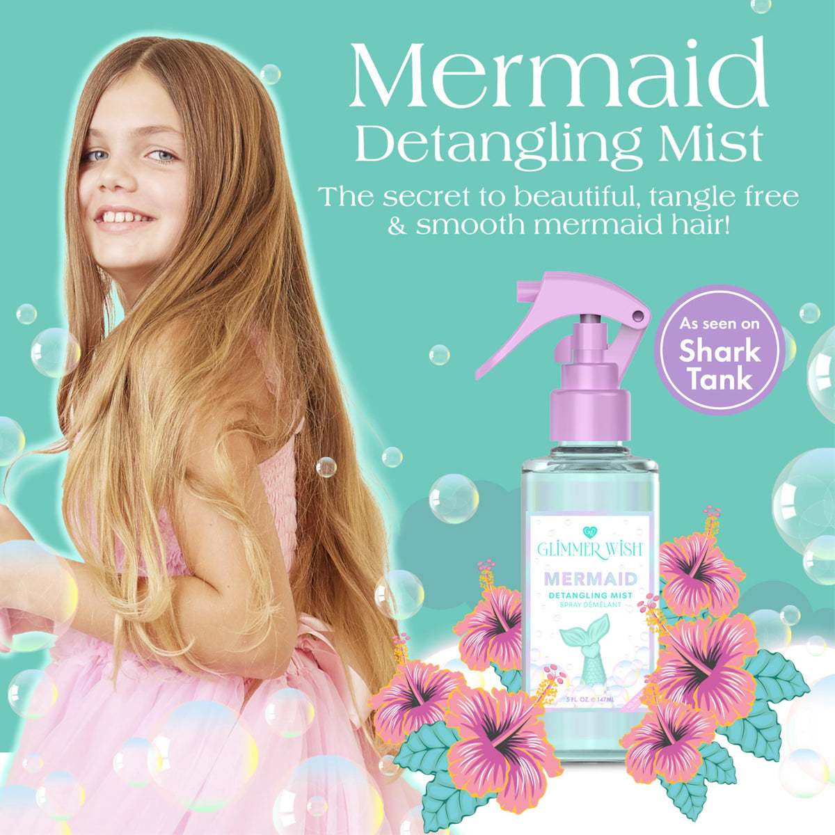Glimmer Wish closeup sprayer nozzle illustrating fine mist for gentle detangling