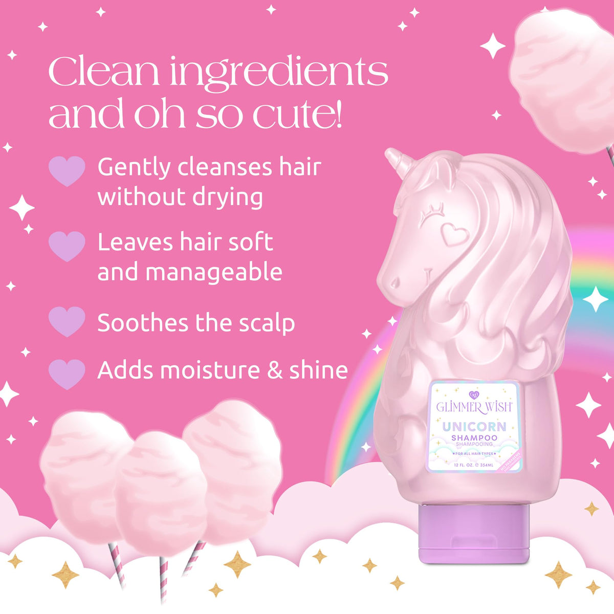 Glimmer Wish shampoo texture swirl showing pearly formula and moisturizing look