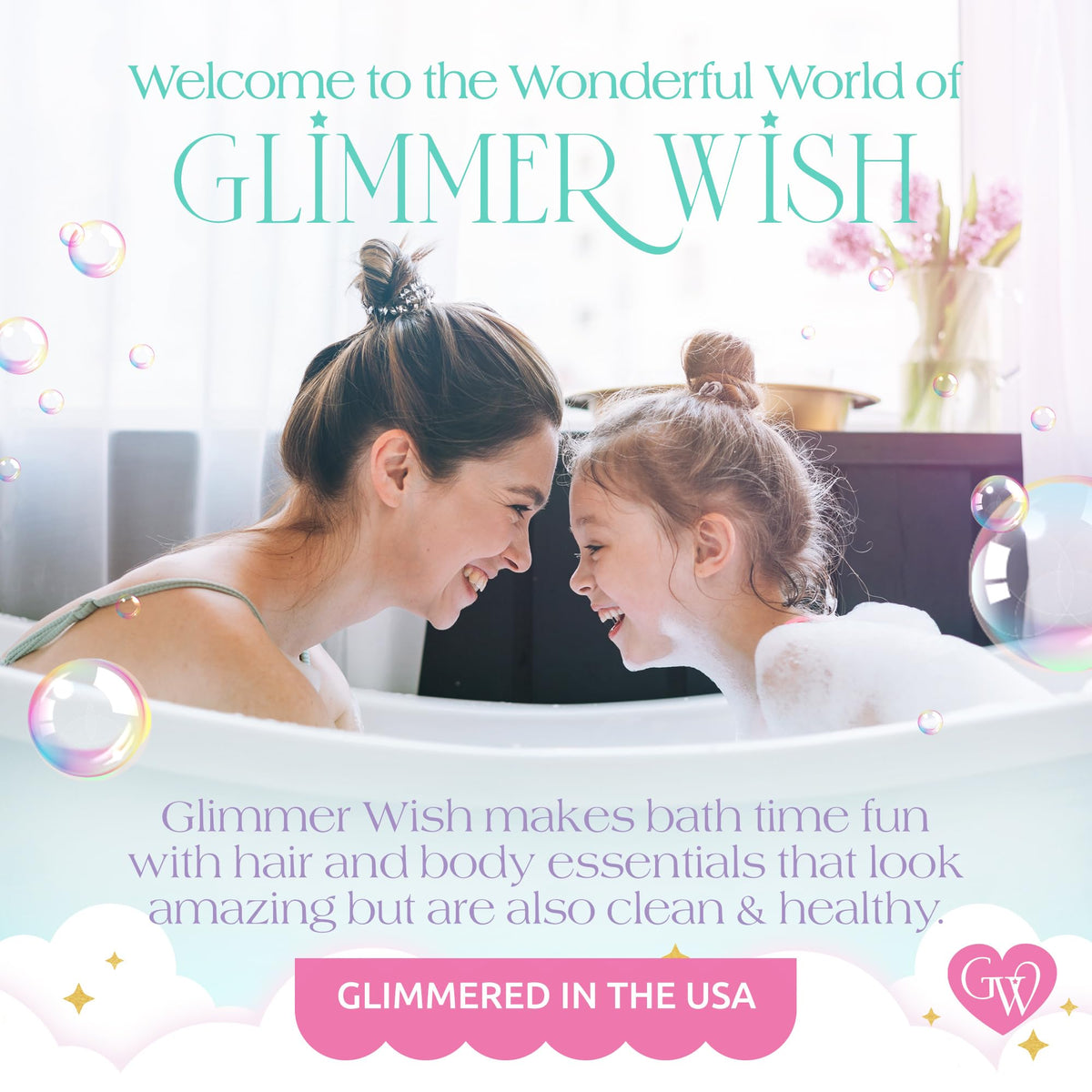 Glimmer Wish child having hair brushed after spray showing painless detangling