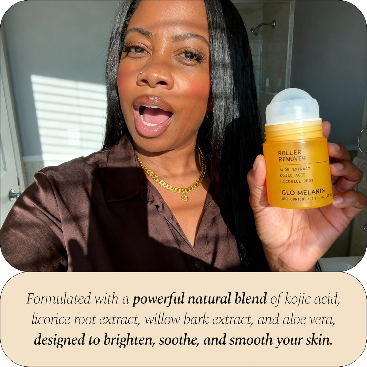Glo Melanin demonstrating underarm application for targeted brightening and comfort