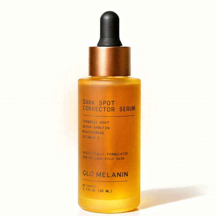 Glo Melanin front bottle showing product label and glow benefits