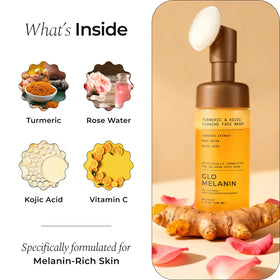 Glo Melanin ingredients with rose water and aloe illustrating soothing properties