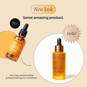 Glo Melanin bottle next to coin showing compact size and travel-friendly