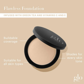 Glo Skin Beauty compact open with mirror and pan highlighting easy application