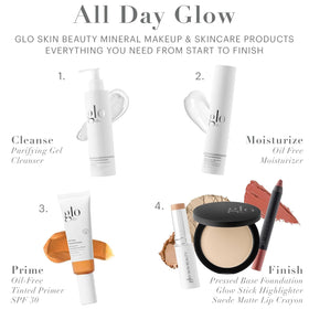 Glo Skin Beauty used over liquid foundation showing seamless set and longer wear