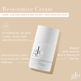 Glo Skin Beauty cream texture close-up on fingertip, highlights non-greasy absorption benefit