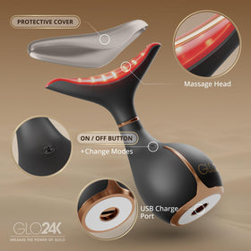 GLO24K curved profile detail highlighting ergonomic contour for smooth jawline and neck glide