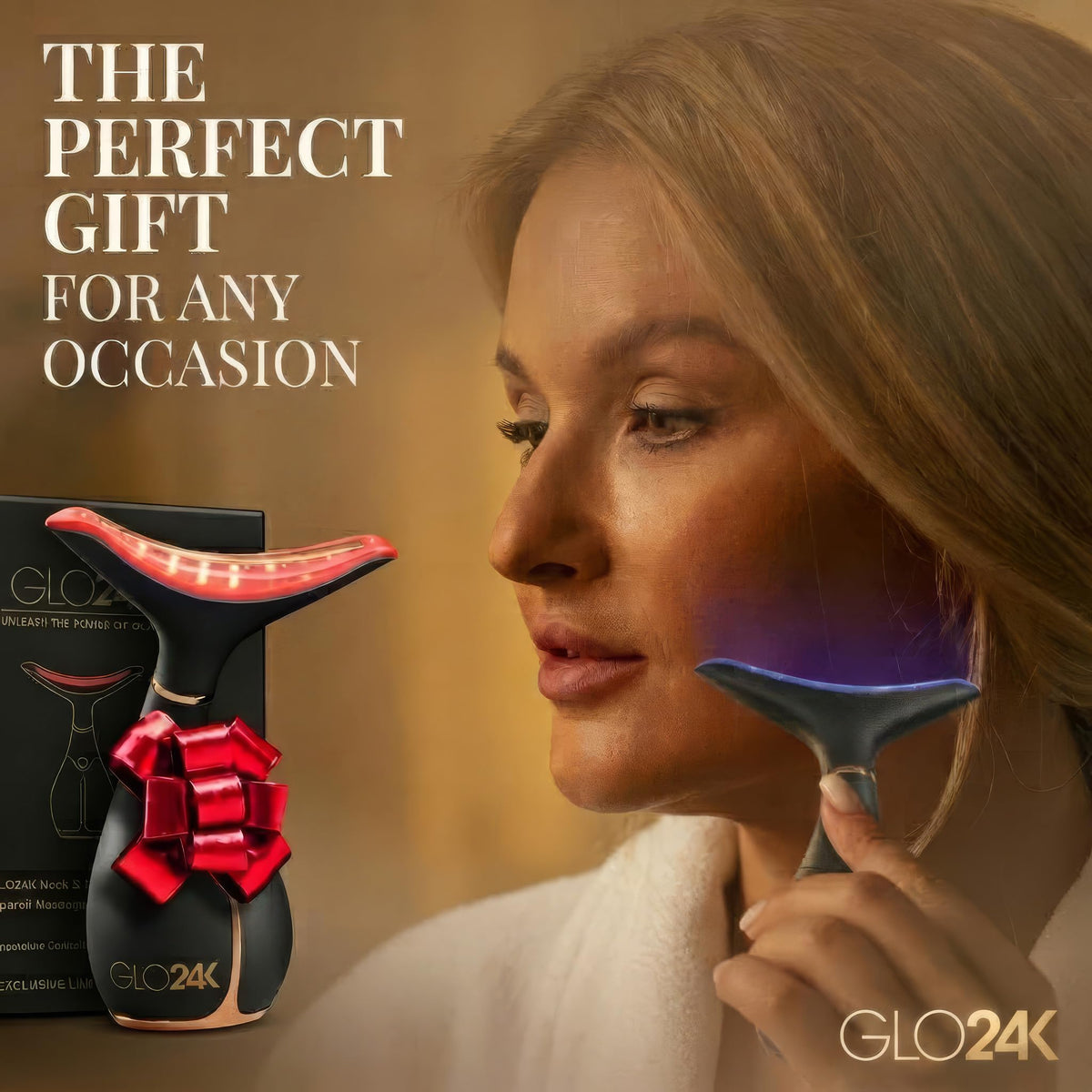 GLO24K held in hand to demonstrate compact size and travel-friendly convenience