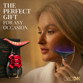 GLO24K held in hand to demonstrate compact size and travel-friendly convenience