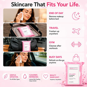 Global Beauty Care wipe removing eye makeup showing gentle, hydrating effect