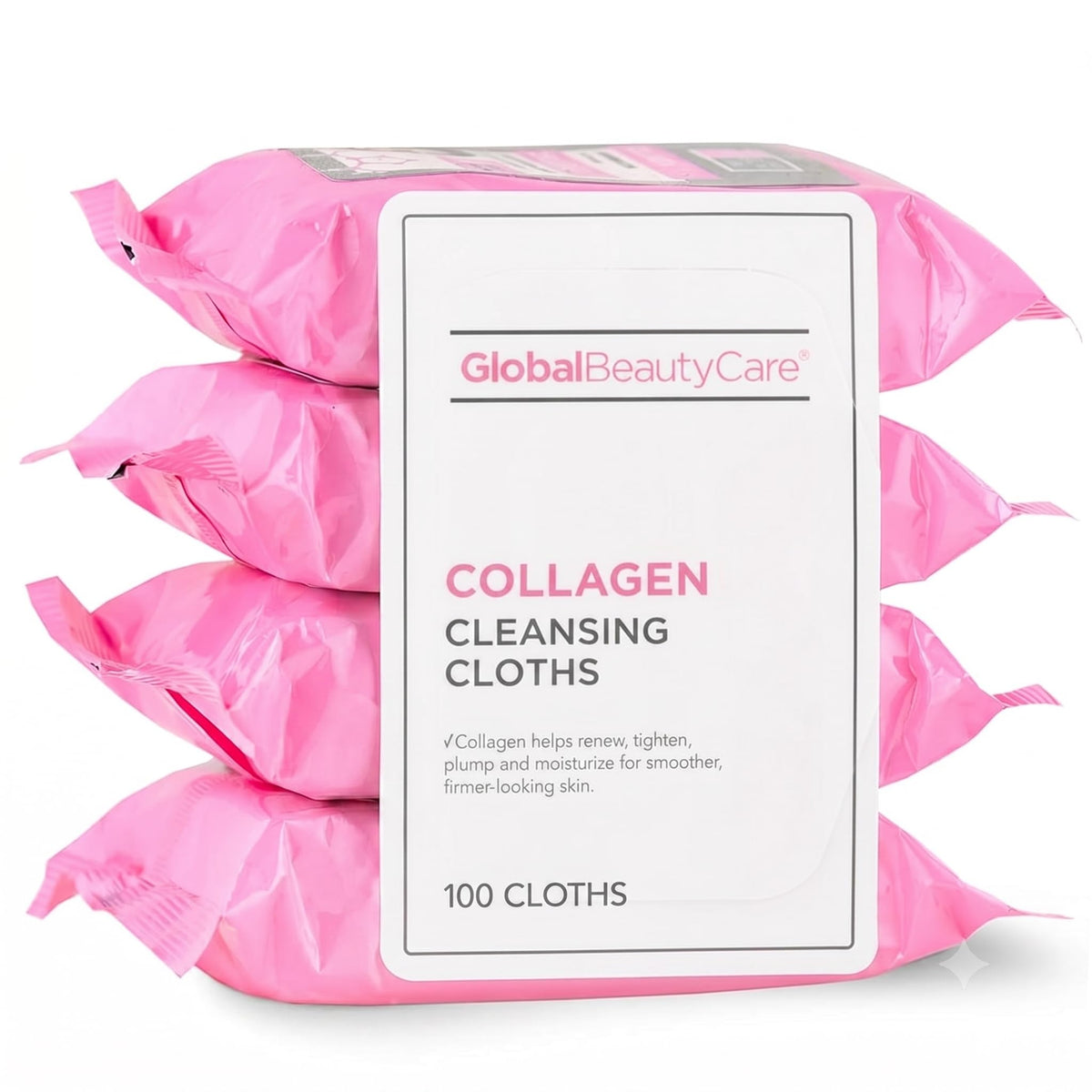 Global Beauty Care front packaging showing 4-pack and 100 wipes benefit convenience