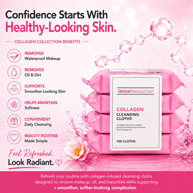Global Beauty Care on bathroom vanity with skincare items showing routine readiness