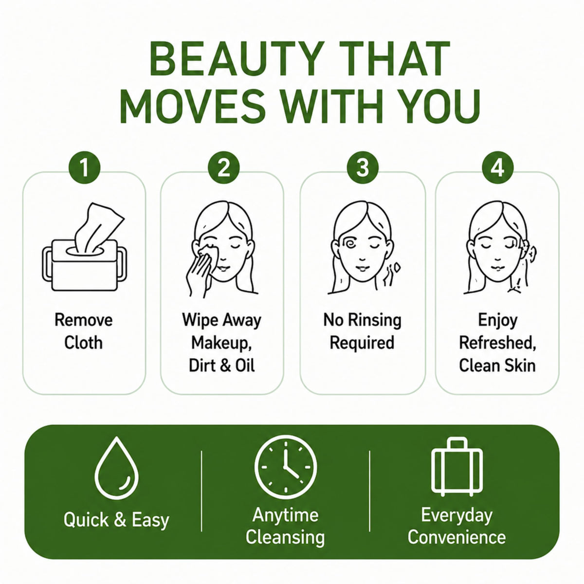 Global Beauty Care wipe held in hand to show size and practical coverage for face cleansing