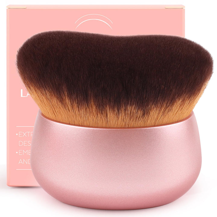 GloréBrochas front view of rose gold kabuki brush showing full head for fast coverage