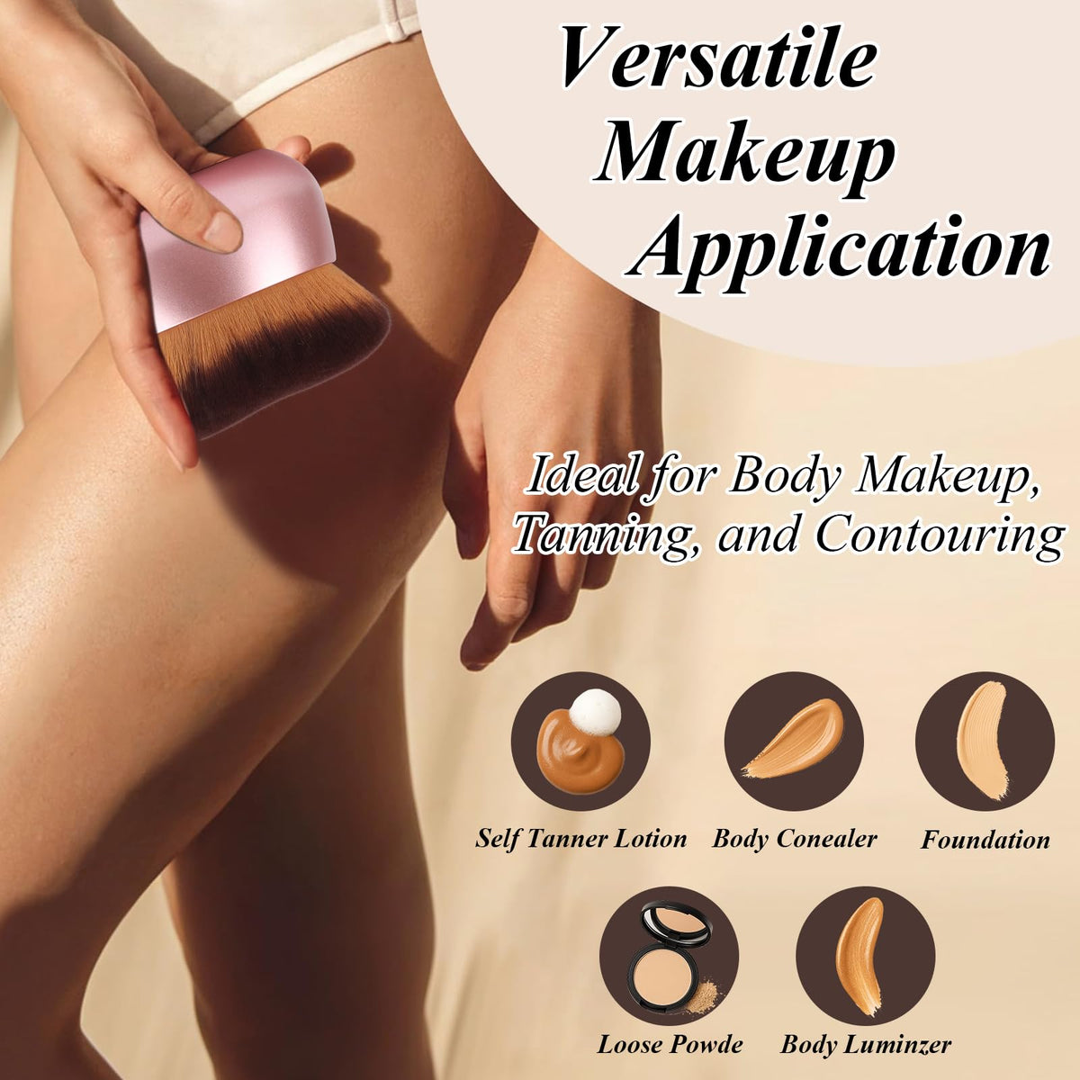 GloréBrochas applying tanning mousse to leg for even, natural-looking body color