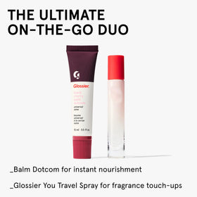 Glossier Balm Dotcom before and after lips, visible smoothing and subtle tint
