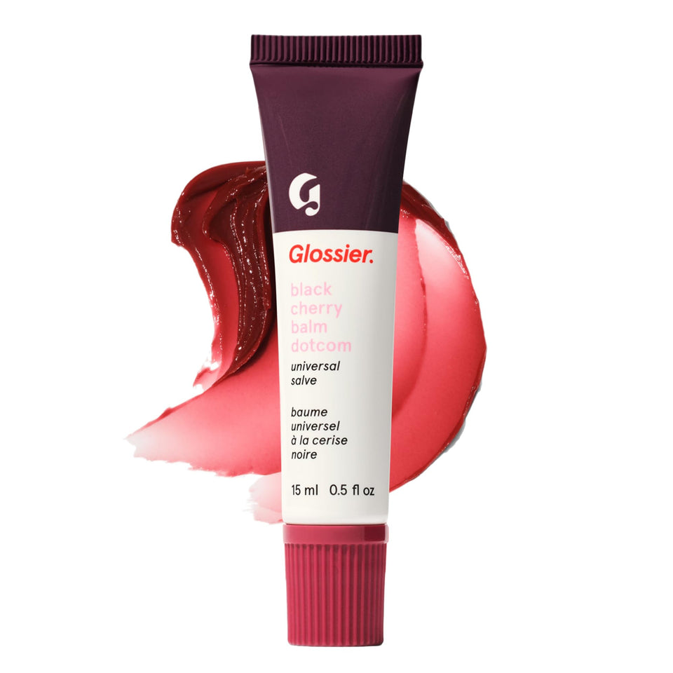 Glossier Balm Dotcom front packaging showing tube and label, convenient daily use