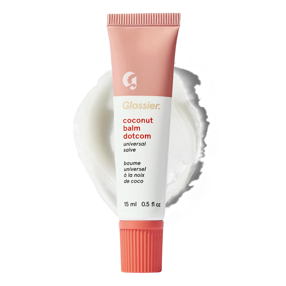 Glossier Balm Dotcom front packaging showing 15ml tube and branding benefit lightweight hydration