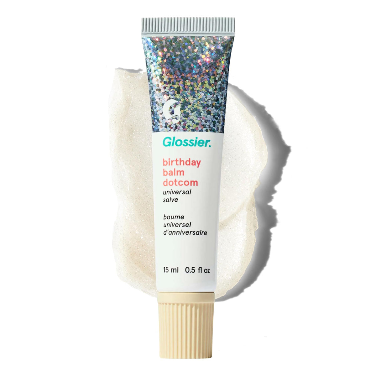 Glossier Balm Dotcom front tube showing compact 15ml packaging and portability