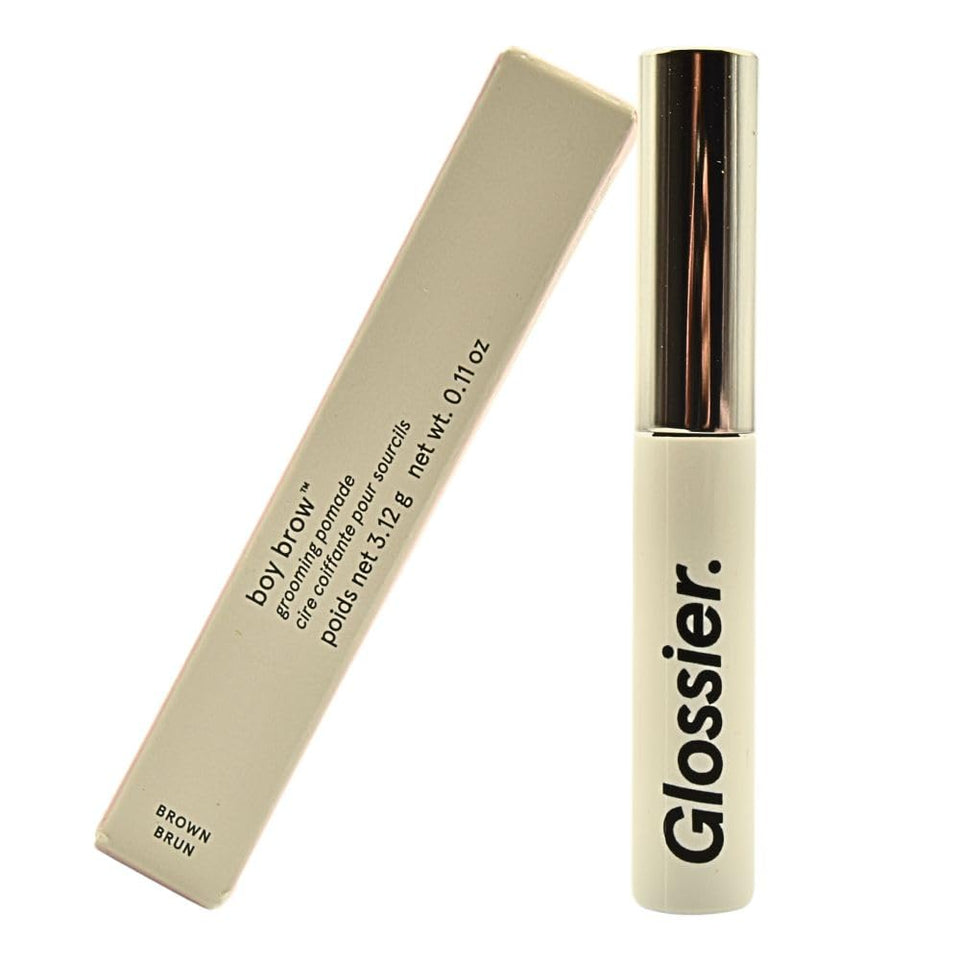 Glossier Boy Brow front packaging showing product and shade benefits