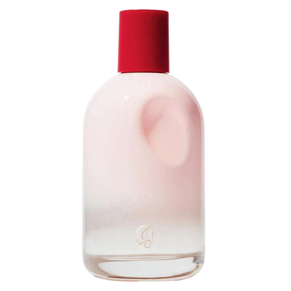 Glossier bottle front view showing sleek design and brand, easy shelf recognition