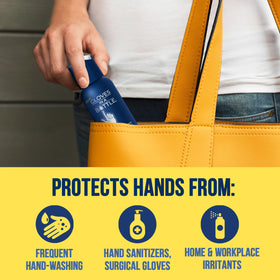 Gloves In A Bottle next to keys showing compact 2 oz travel-friendly size benefit