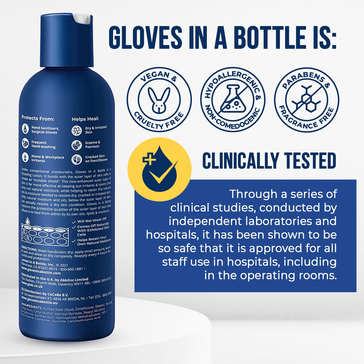 Gloves In A Bottle beside ruler for clear size and scale comparison