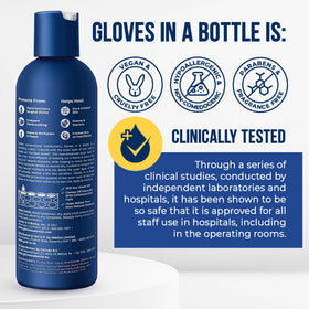 Gloves In A Bottle beside ruler for clear size and scale comparison