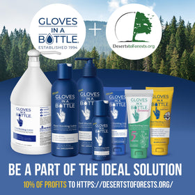 Gloves In A Bottle inside travel bag illustrating TSA-approved portability and ease