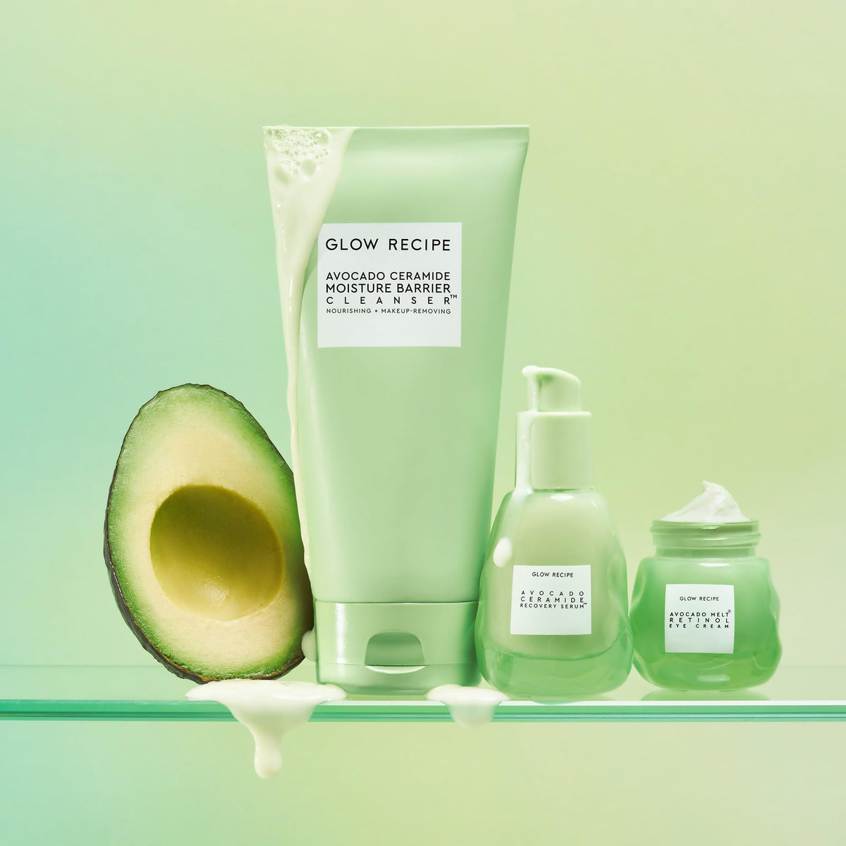 Glow Recipe bottle staged on bathroom counter during morning routine