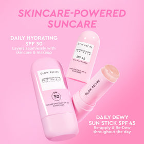Glow Recipe in travel pouch styled for on-the-go reapplication convenience