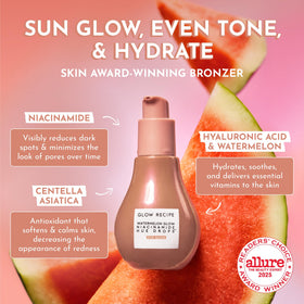 Glow Recipe Hue Drops swatch on hand showing sheer Sunglow tint and buildable coverage