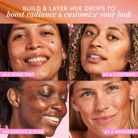Glow Recipe Hue Drops blended on cheek showing dewy finish and blurred pores