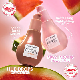 Glow Recipe Hue Drops dropper dispensing bronzing serum illustrating effortless application