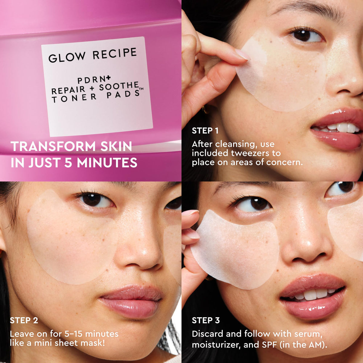 Glow Recipe pad being applied to cheek to soothe redness and hydrate
