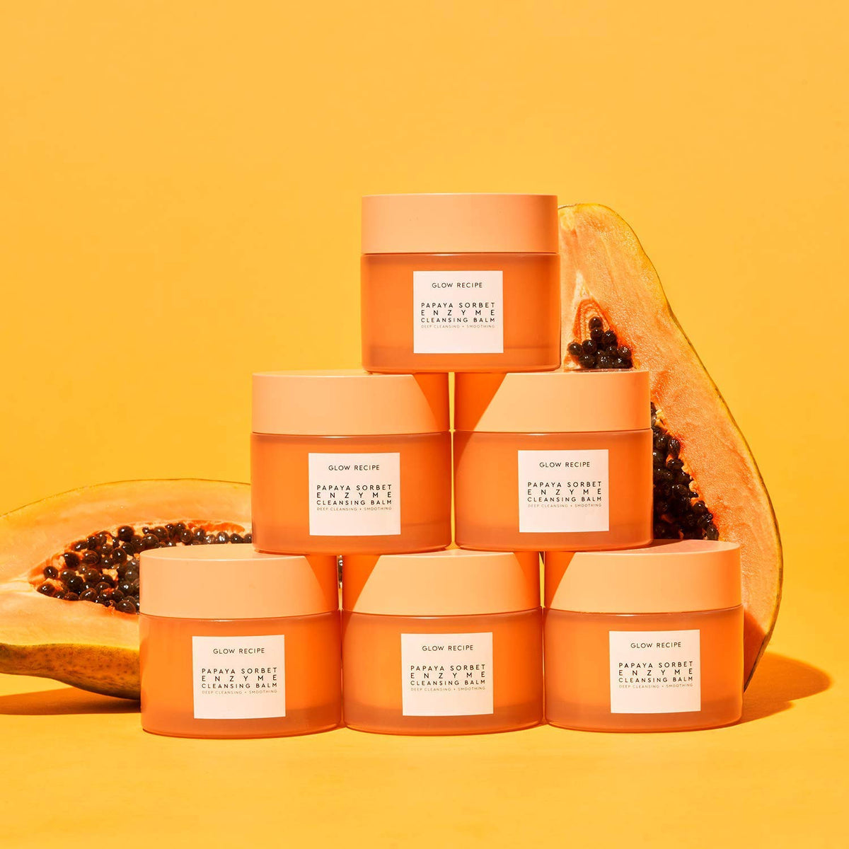 Glow Recipe balm on bathroom counter lifestyle scene promoting relaxing routine