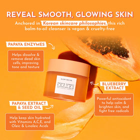 Glow Recipe balm in palm demonstrating silky glide and gentle exfoliation