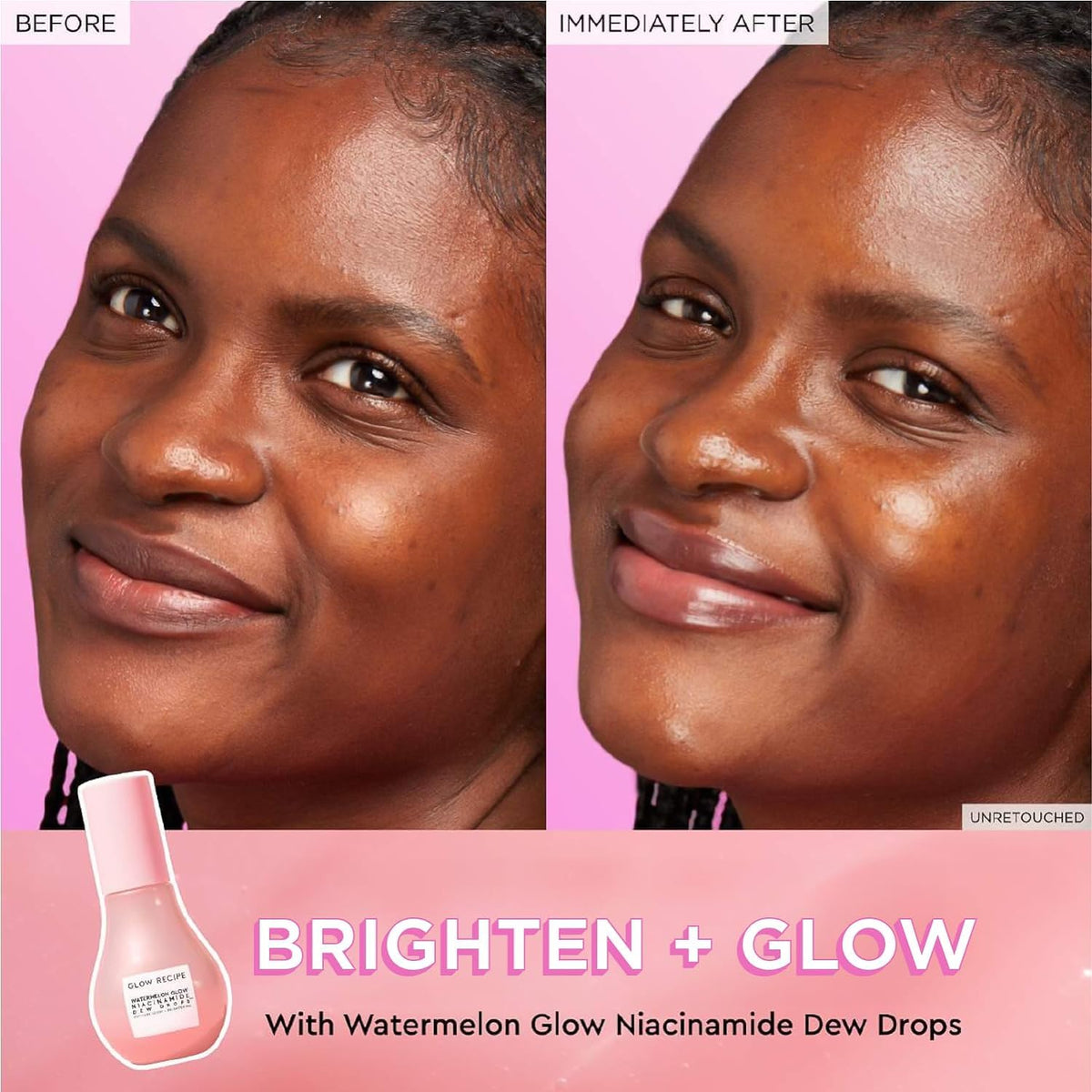 Glow Recipe toner on cotton pad showing refined pore benefit