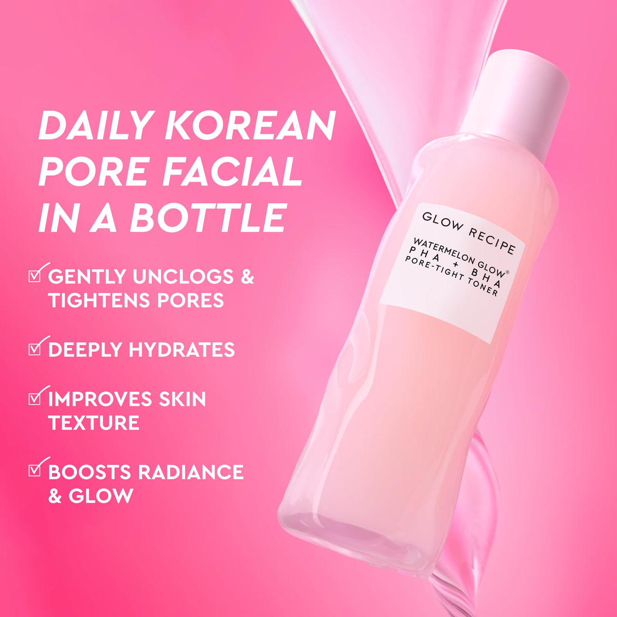 Glow Recipe back label close-up listing ingredients and usage guidance benefits