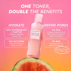 Glow Recipe toner in hand being pressed into skin for quick absorption and plumping