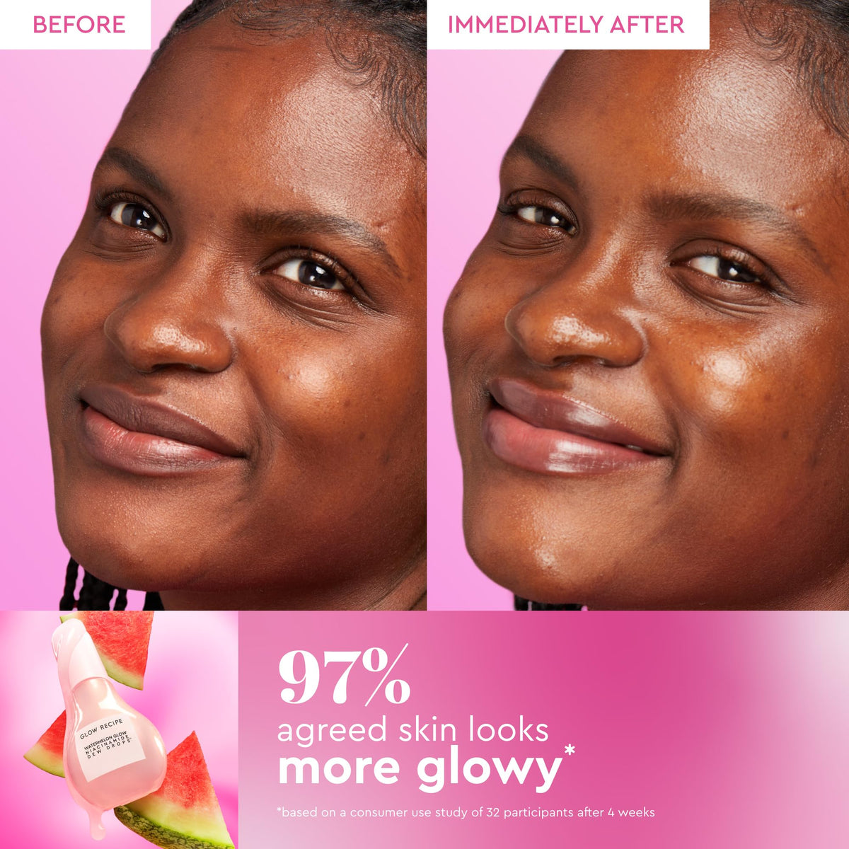 Glow Recipe gel texture swipe showing lightweight hydration and instant sheen
