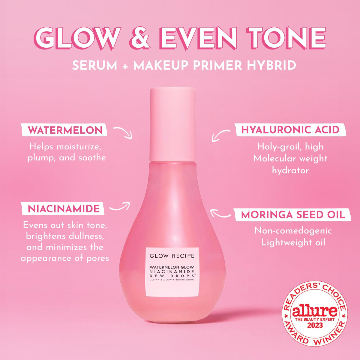 Glow Recipe pump dispenser close-up highlighting precise, mess-free application