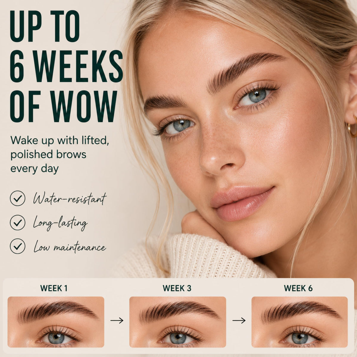 Glow Spell application in use on model demonstrating lifted, fluffy brow styling benefit