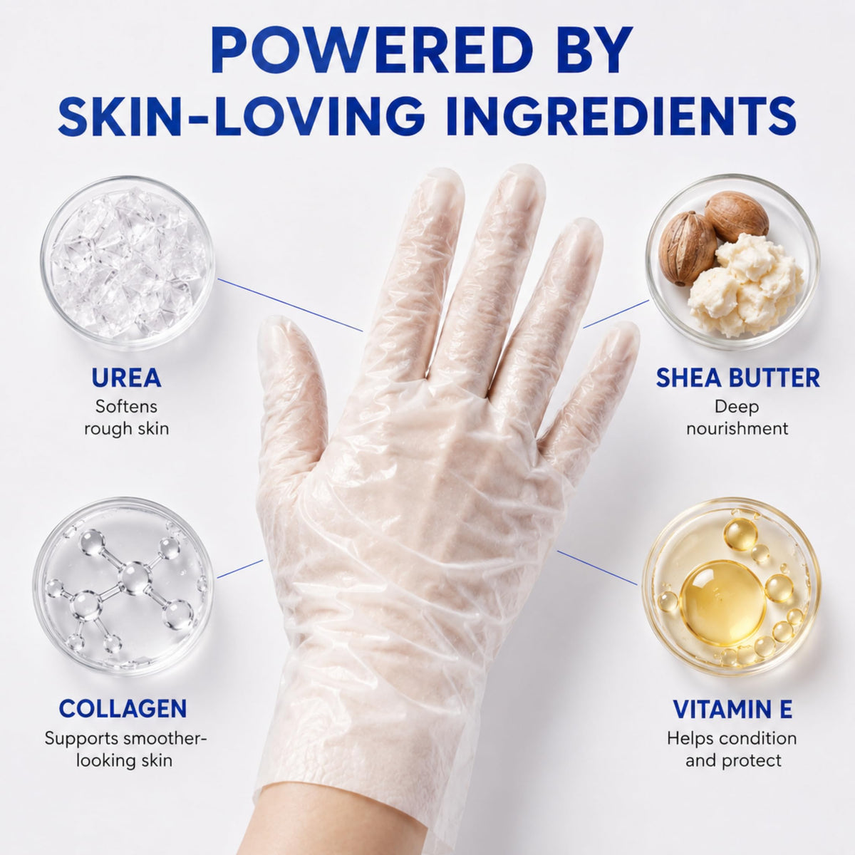 Glow Spell glove worn on hand during treatment, locks in moisture