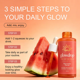 glowdrop next to a ruler showing the 50ml size for travel-friendly convenience
