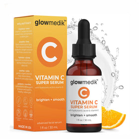 Glowmedik front bottle on white surface showing clean packaging and easy use