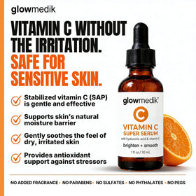 Glowmedik ingredients display with vitamin C and botanical extracts for brightening