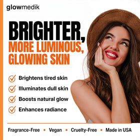 Glowmedik serum texture on fingertips highlighting lightweight hydration benefit
